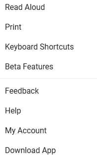 Menu for additional options which includes offline and printing options